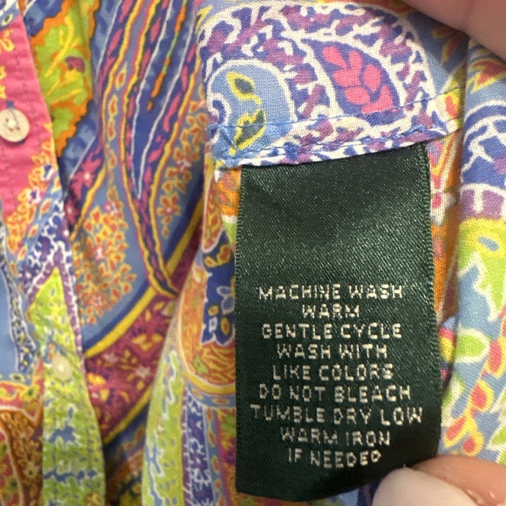 Lauren Ralph Lauren Paisley Button Up Top Womens 1X Colorful Cotton Lightweight - Picture 6 of 6